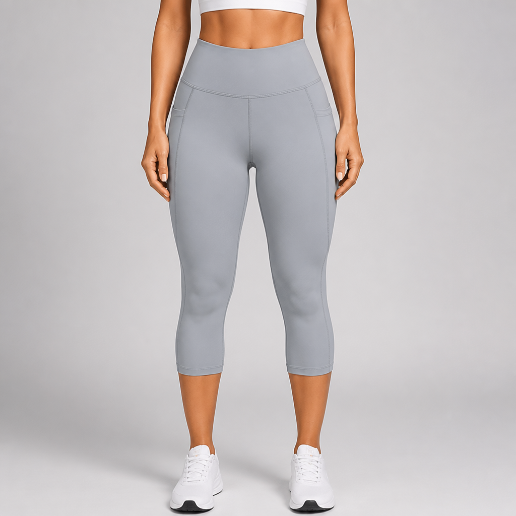 High-Waist Non-See-Through Pocketed Capri Leggings (Regular Fit)