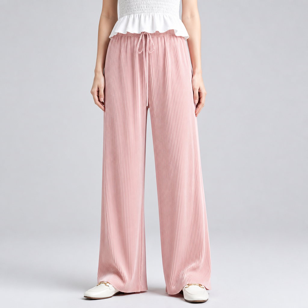 Elastic-Waist Breathable Ice Silk Wide-Leg Pants (One Size)