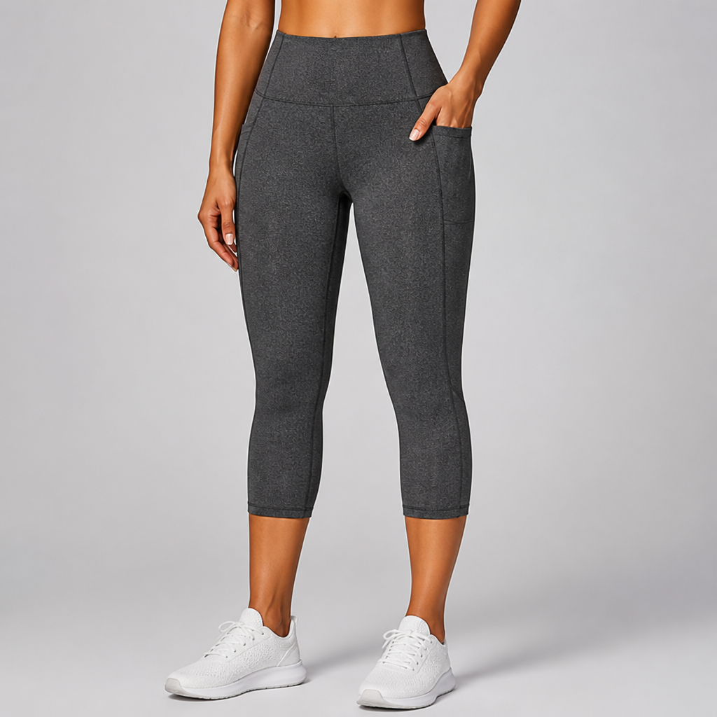 High-Waist Non-See-Through Pocketed Capri Leggings (Regular Fit)