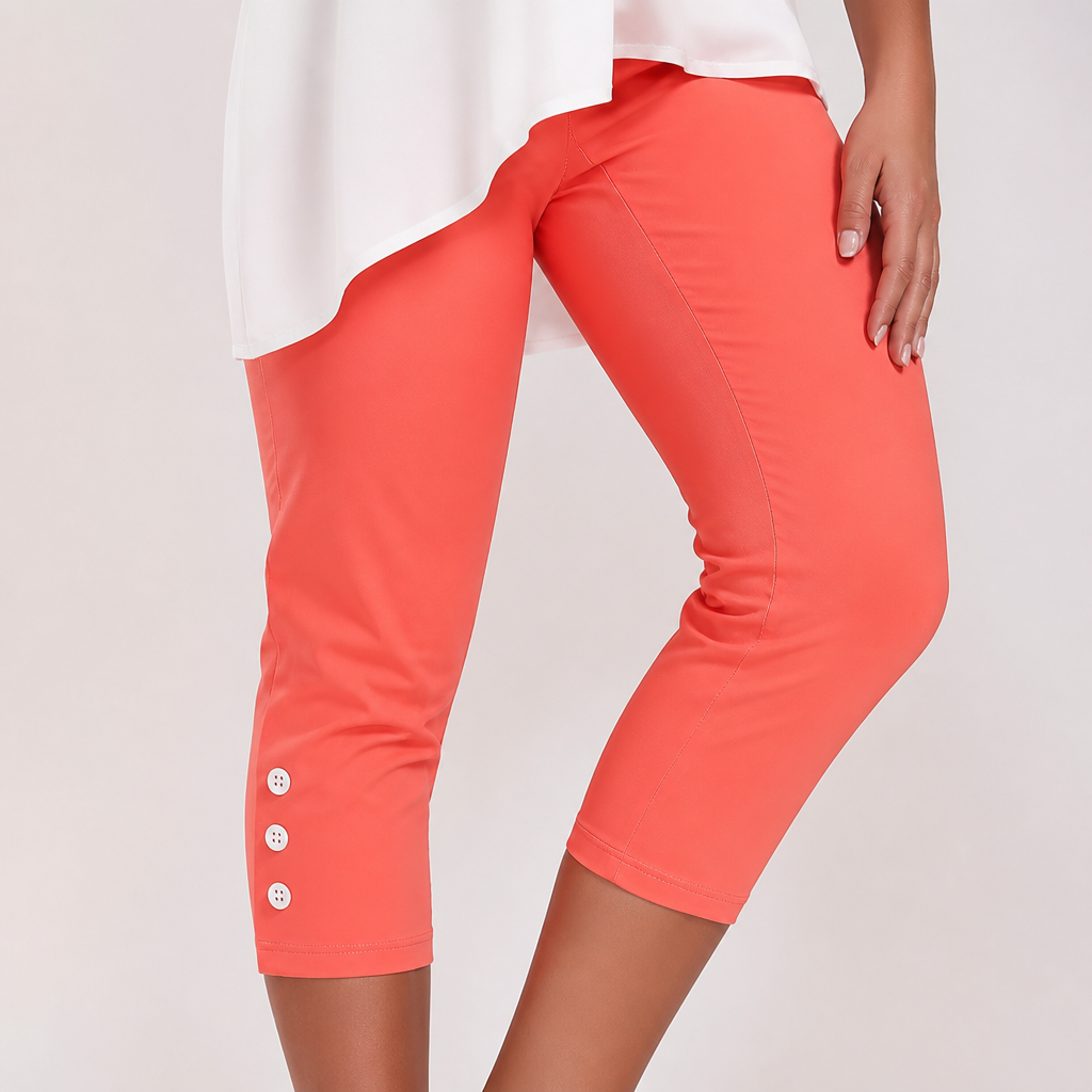 Stretchy Nontransparent Button-Front Capri Pants (Machine Washable)