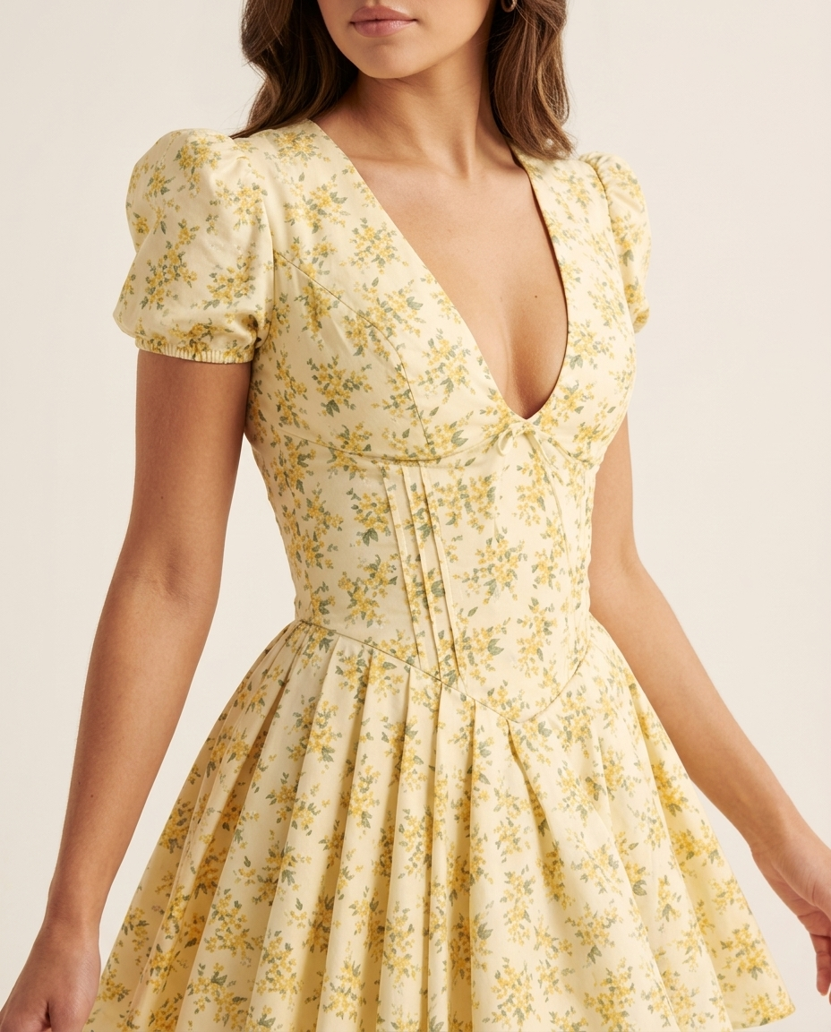 Vintage Floral Empire Waist Mini Dress