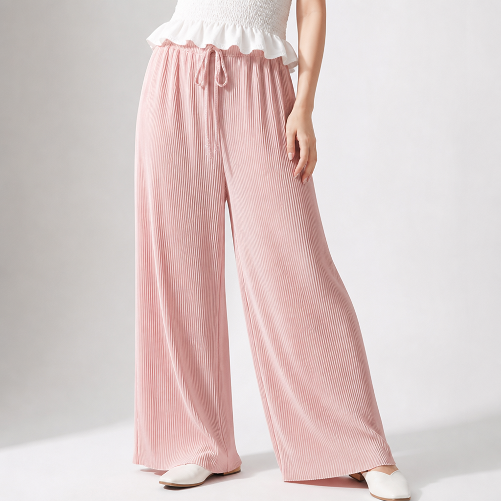 Elastic-Waist Breathable Ice Silk Wide-Leg Pants (One Size)
