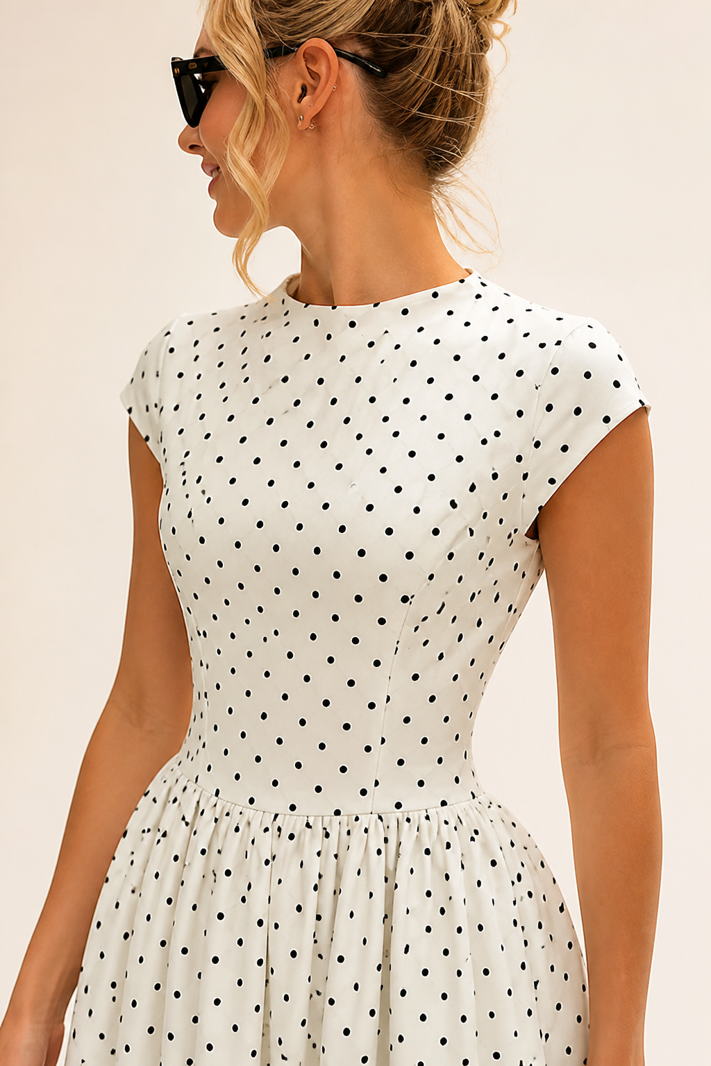 Waist-Cinching Lightweight & Breathable Long Polka Dot Dress