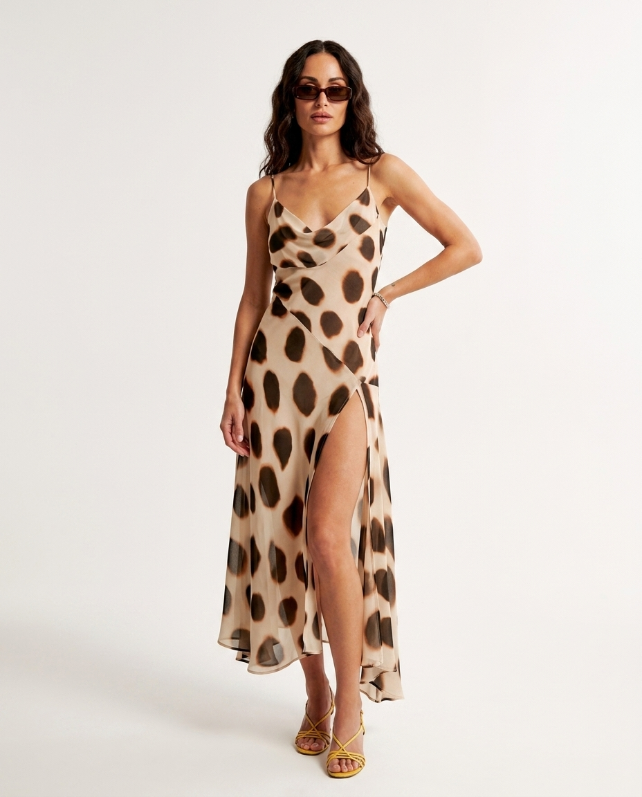 Lightweight Adjustable Ruched Animal Print Slip Dress