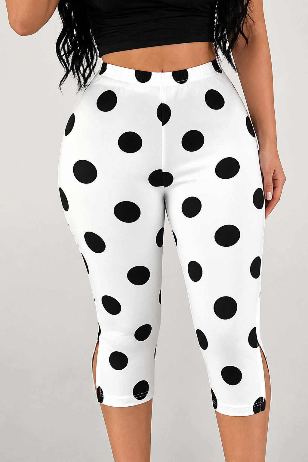 Polka Dot Elastic Waist Capri Pants