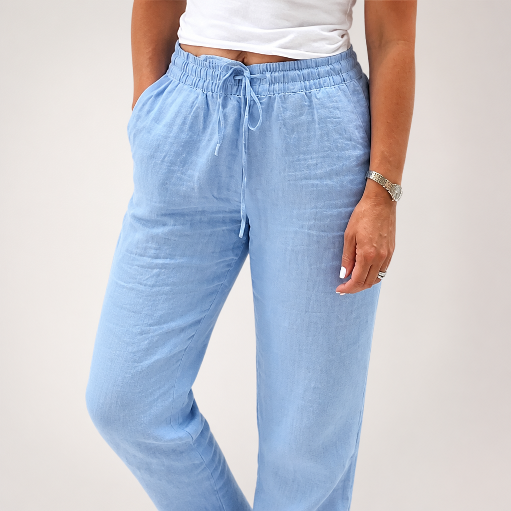 Breathable Cotton-Linen Relaxed Fit High-Waist Pants (Elastic Waistband)