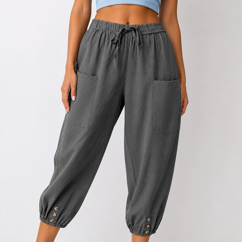 Wide-Leg Loose-Fit Drawstring Capri Pants