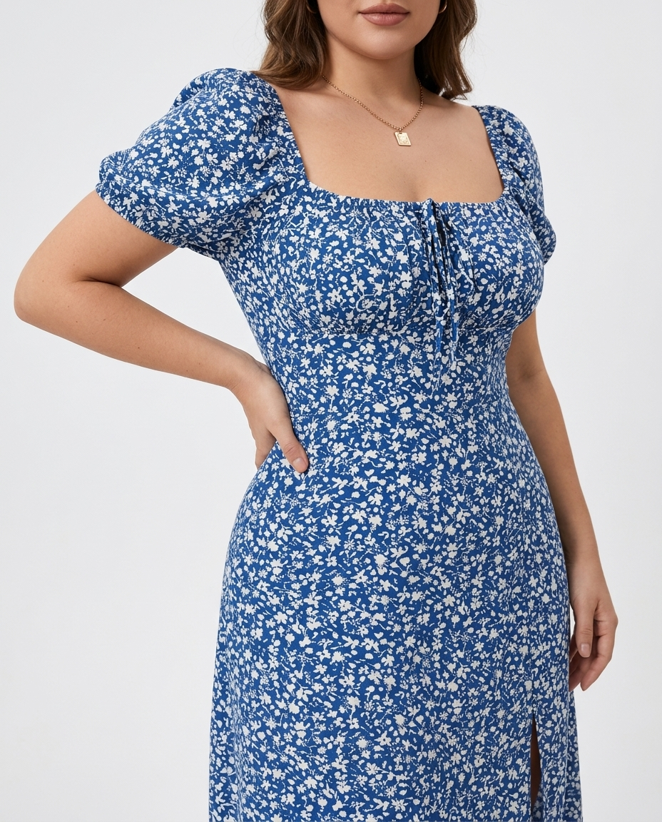 Ditsy Floral Curvy Ruched Split-Thigh Dress