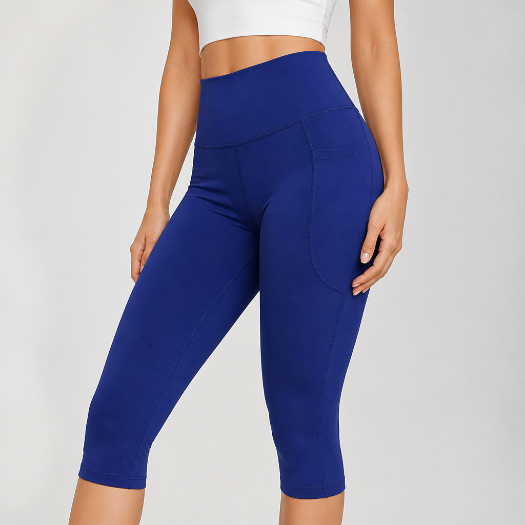 High-Waist Non-See-Through Pocketed Capri Leggings (Regular Fit)