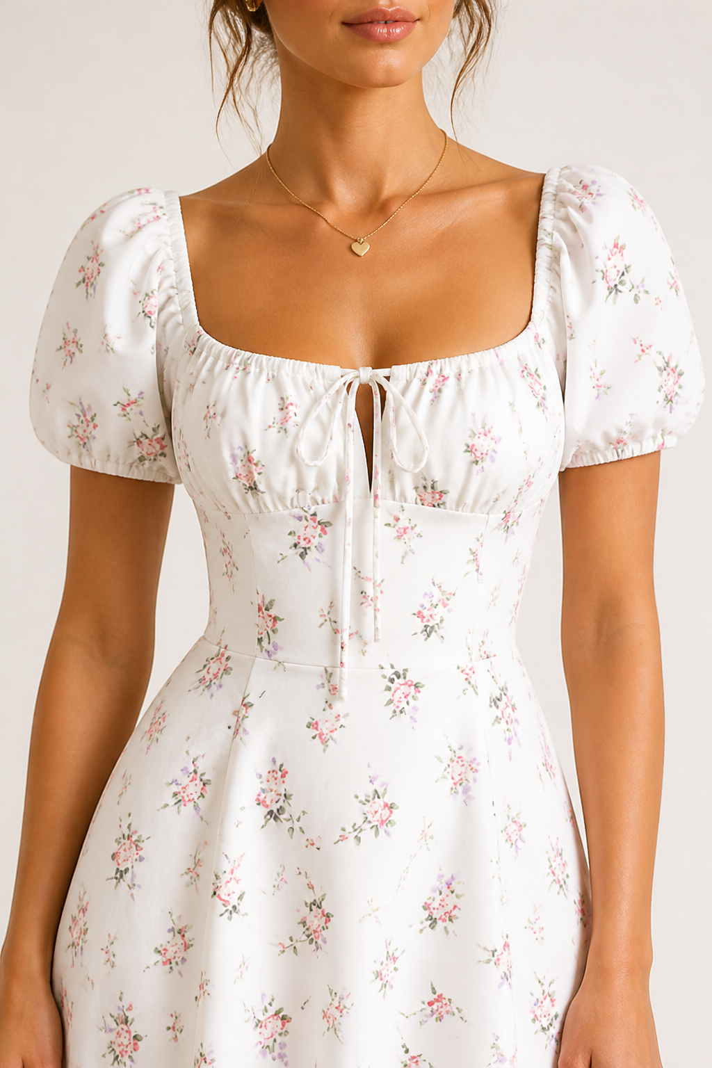 Waist-Cinching Floral Square-Neck Dress