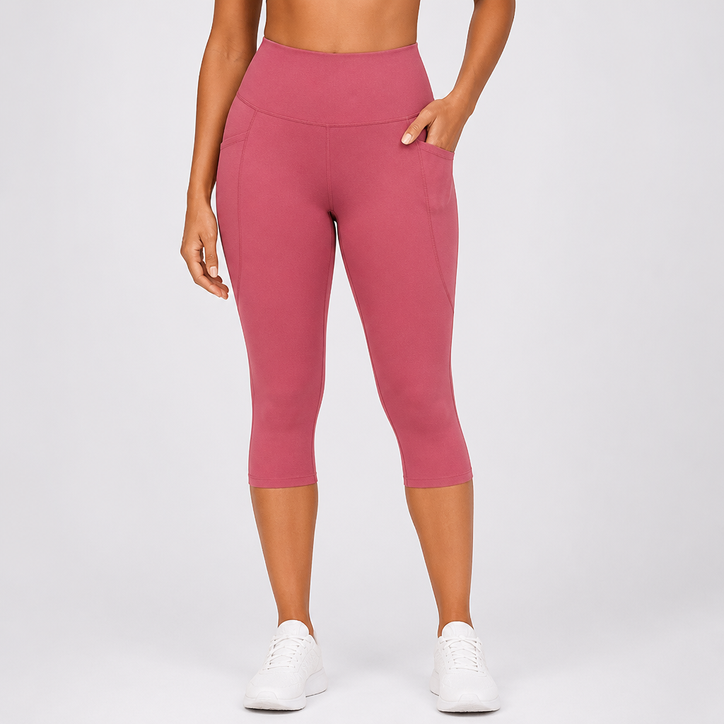 High-Waist Non-See-Through Pocketed Capri Leggings (Regular Fit)