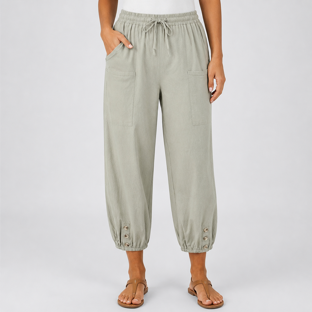 Wide-Leg Loose-Fit Drawstring Capri Pants