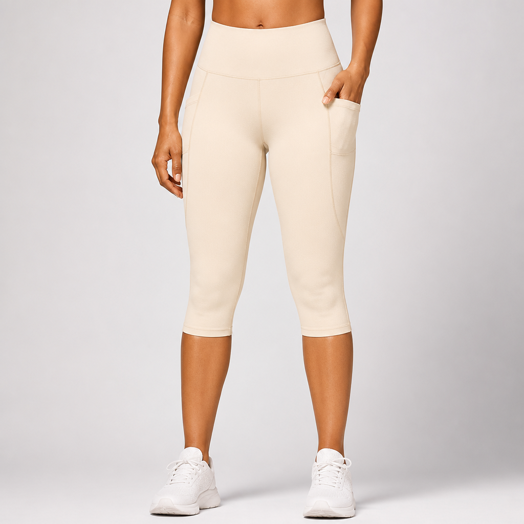 High-Waist Non-See-Through Pocketed Capri Leggings (Regular Fit)