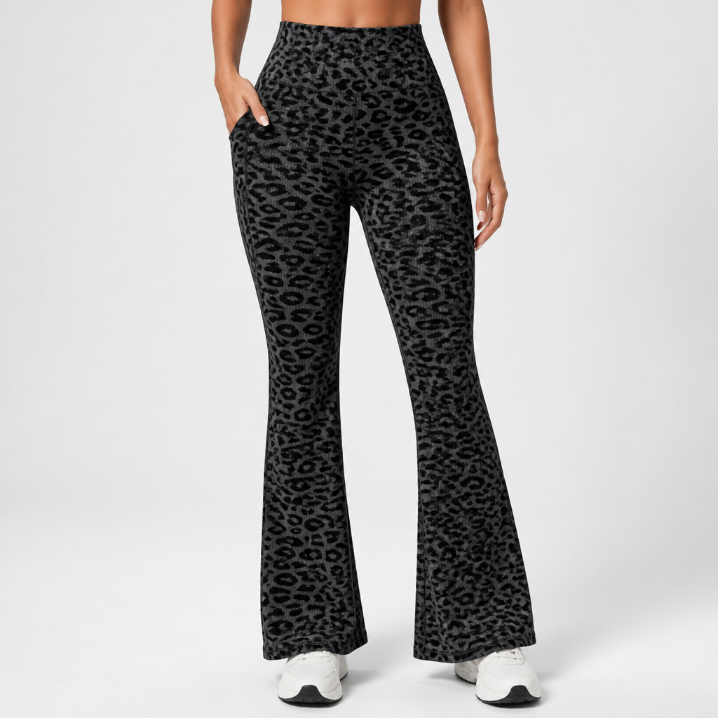 High-Waist Ribbed Leopard Print Yoga Pants