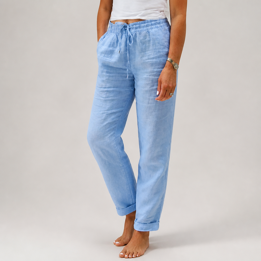 Breathable Cotton-Linen Relaxed Fit High-Waist Pants (Elastic Waistband)