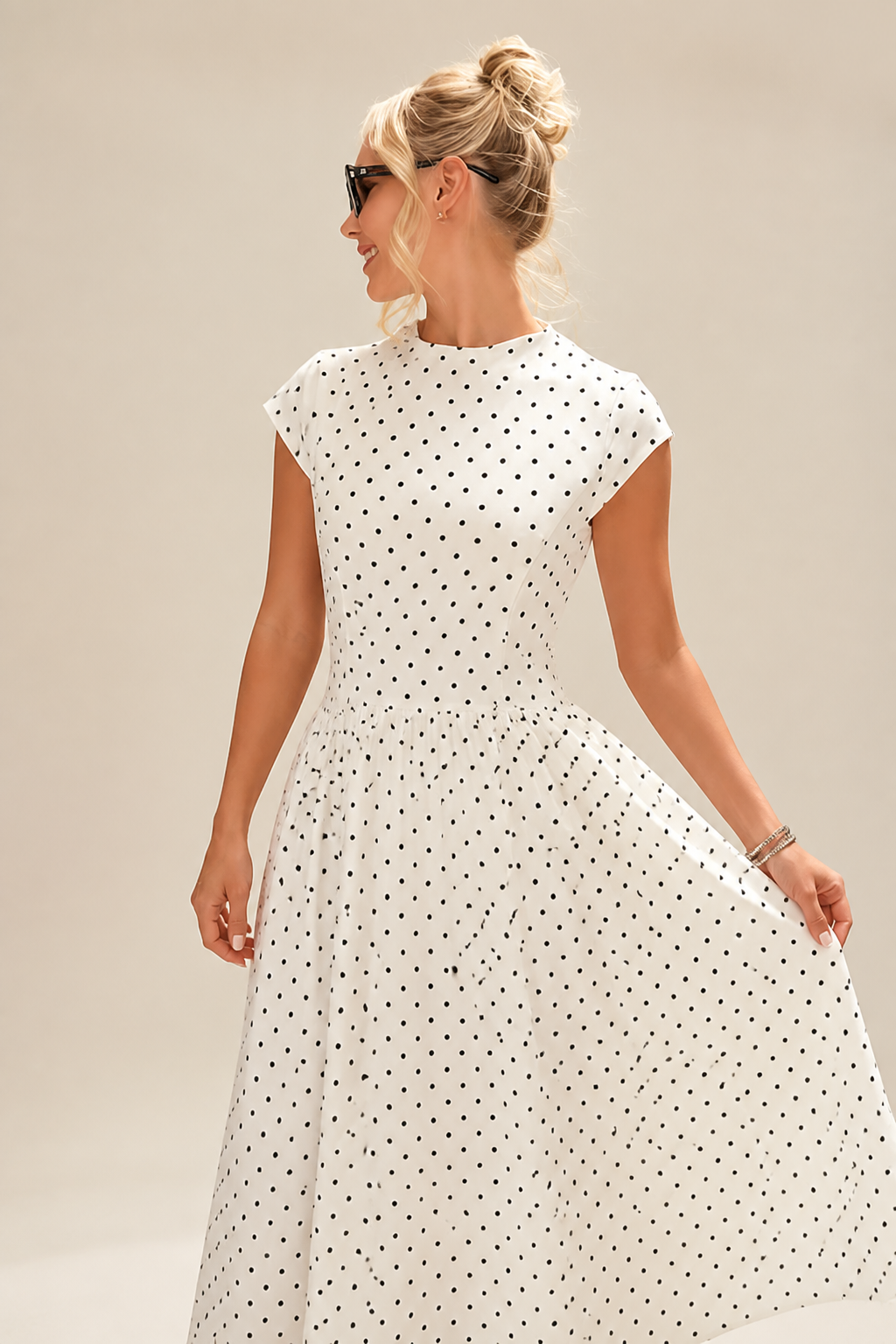 Waist-Cinching Lightweight & Breathable Long Polka Dot Dress