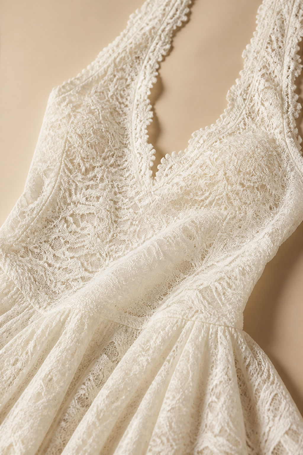 Waist-Cinched Lace Halter Mini Dress