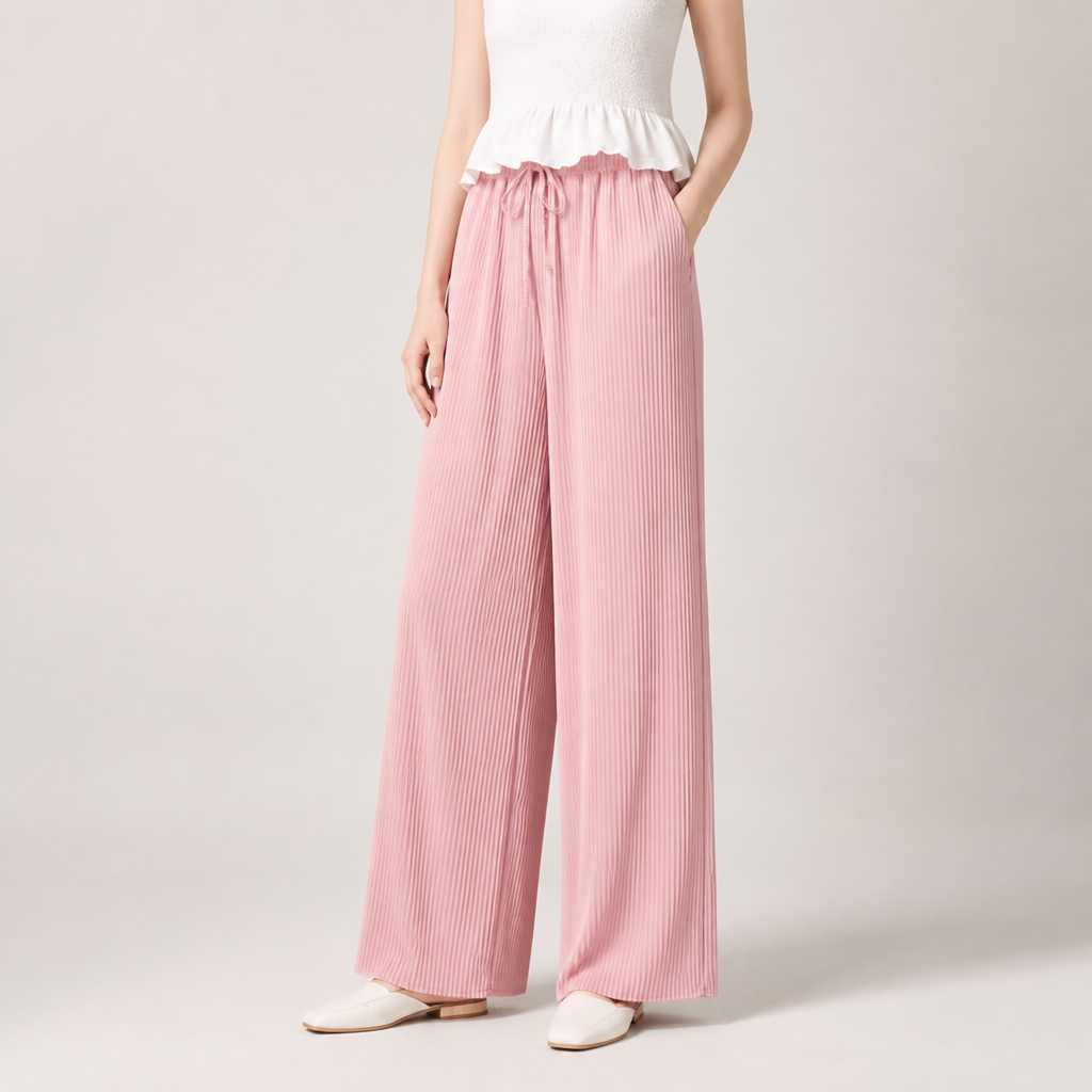 Elastic-Waist Breathable Ice Silk Wide-Leg Pants (One Size)