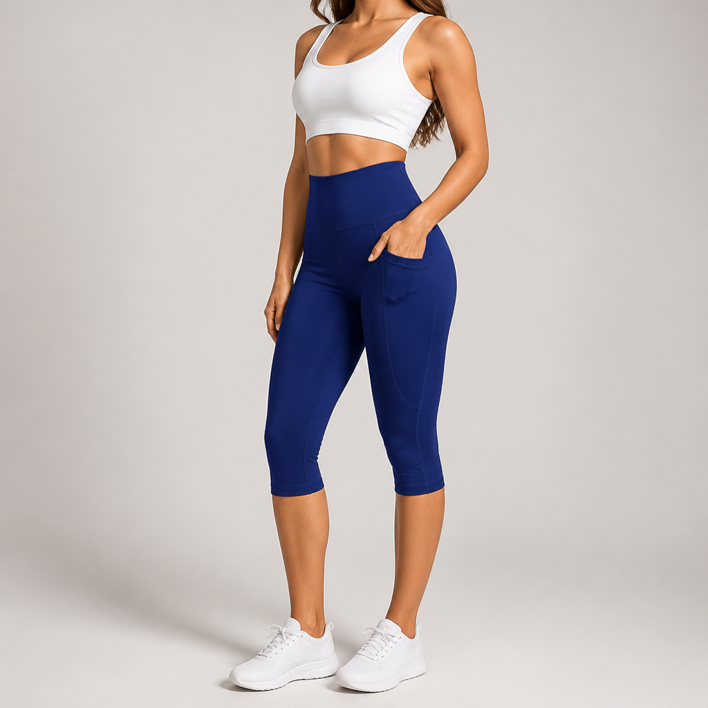 High-Waist Non-See-Through Pocketed Capri Leggings (Regular Fit)