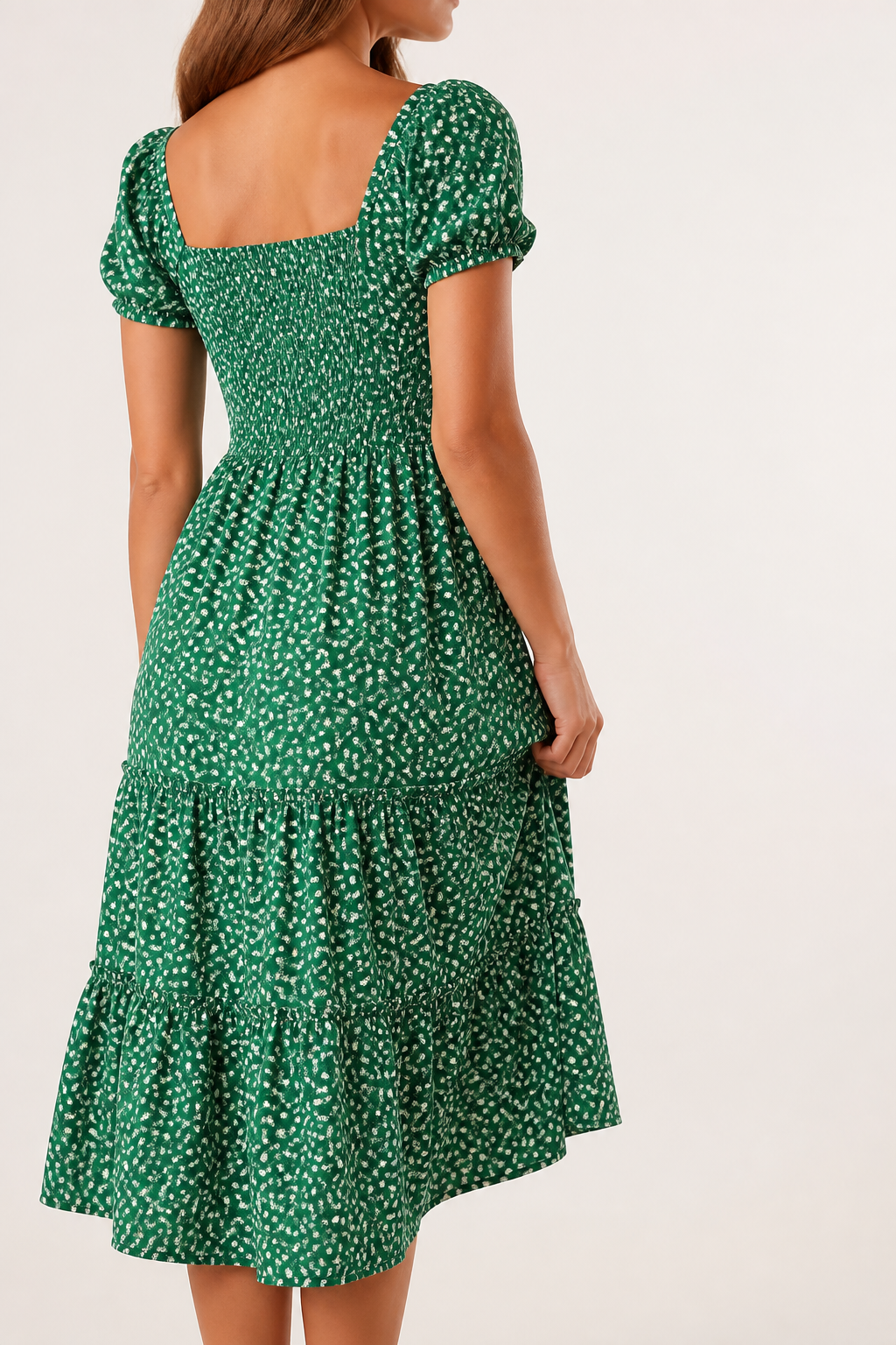 Vintage Floral Puff Sleeve Square Collar Maxi Dress
