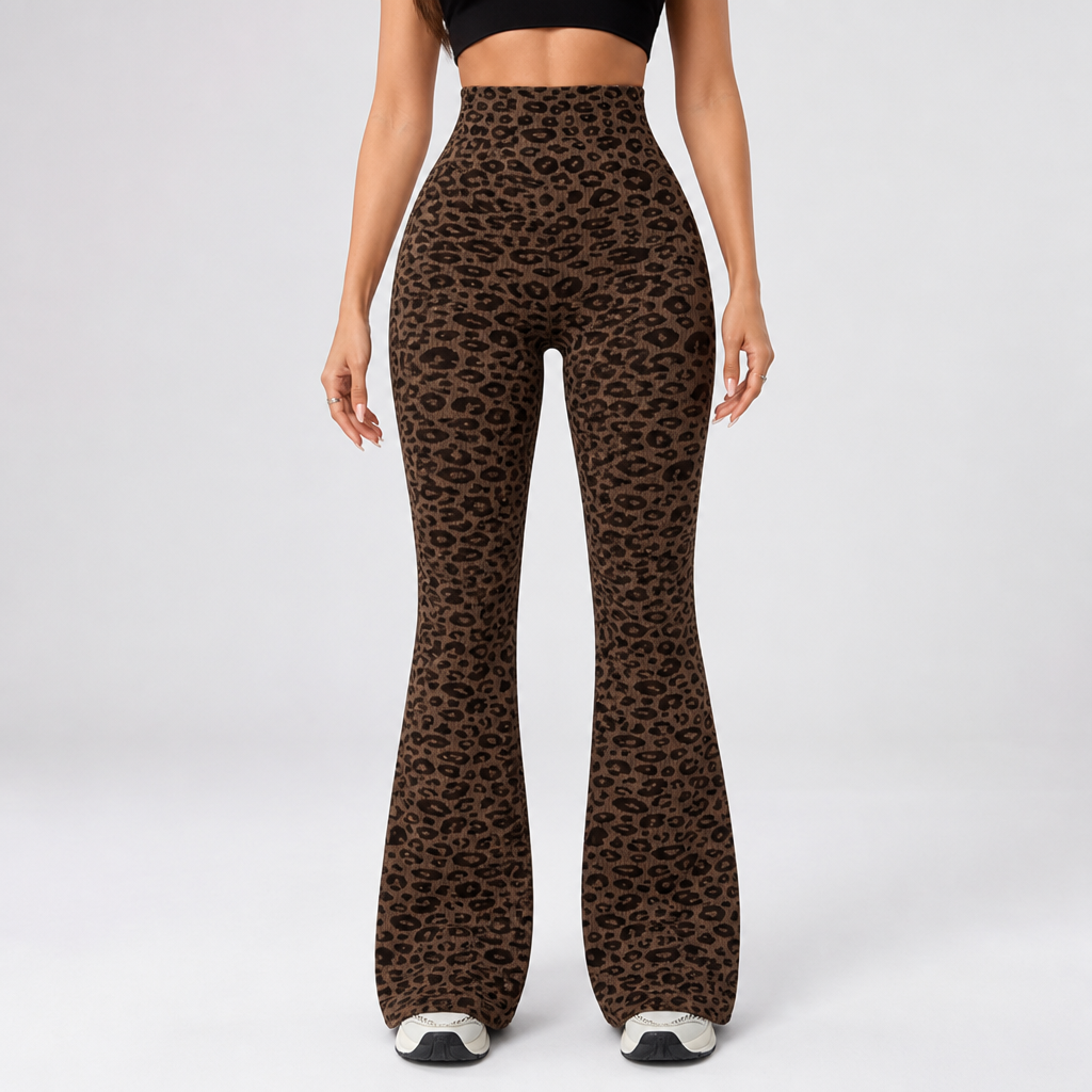 High-Waist Ribbed Leopard Print Yoga Pants