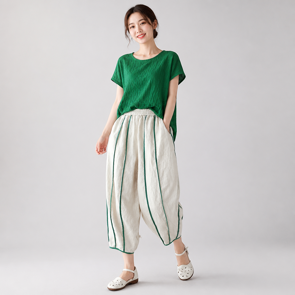 High-Waisted Loose Harem Pants (White)