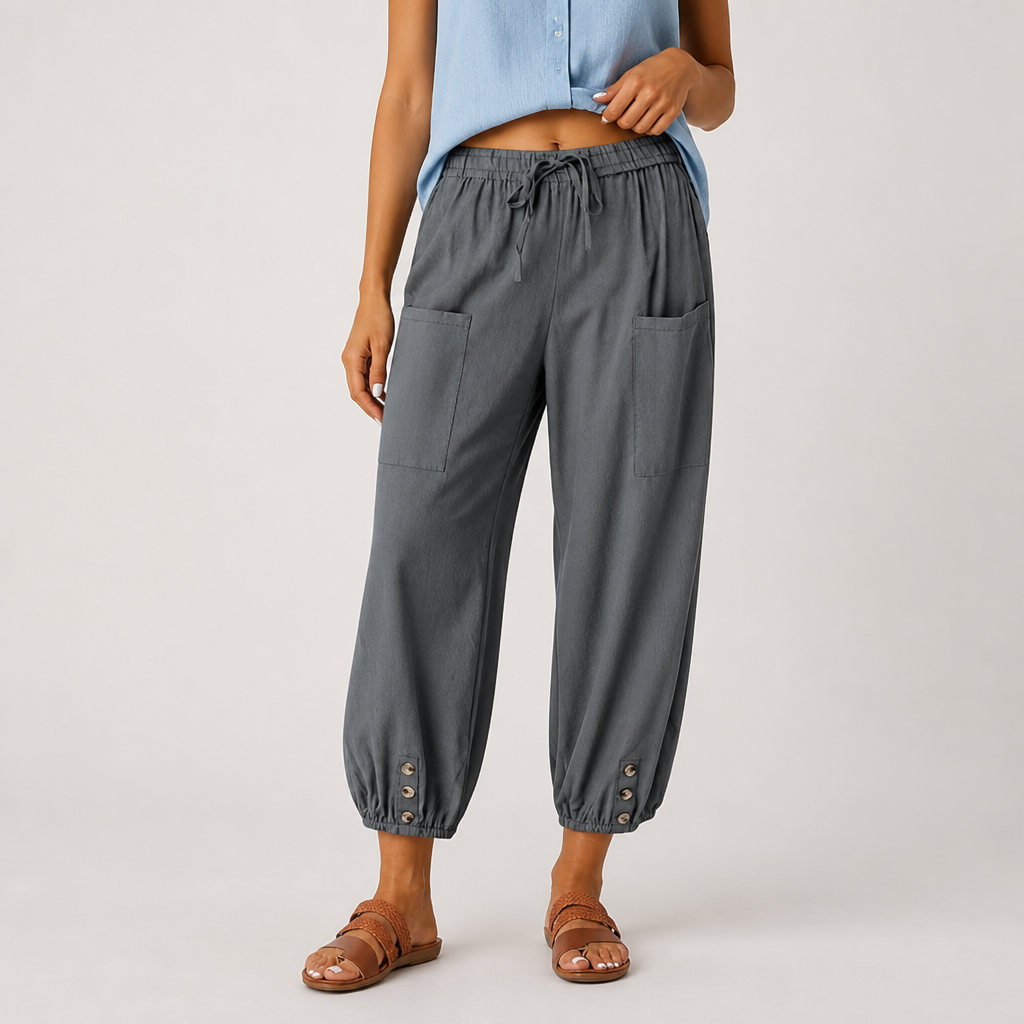 Wide-Leg Loose-Fit Drawstring Capri Pants