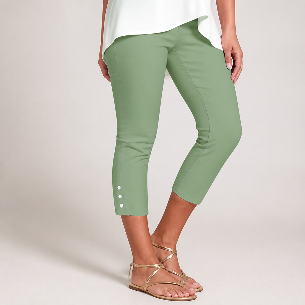 Stretchy Nontransparent Button-Front Capri Pants (Machine Washable)