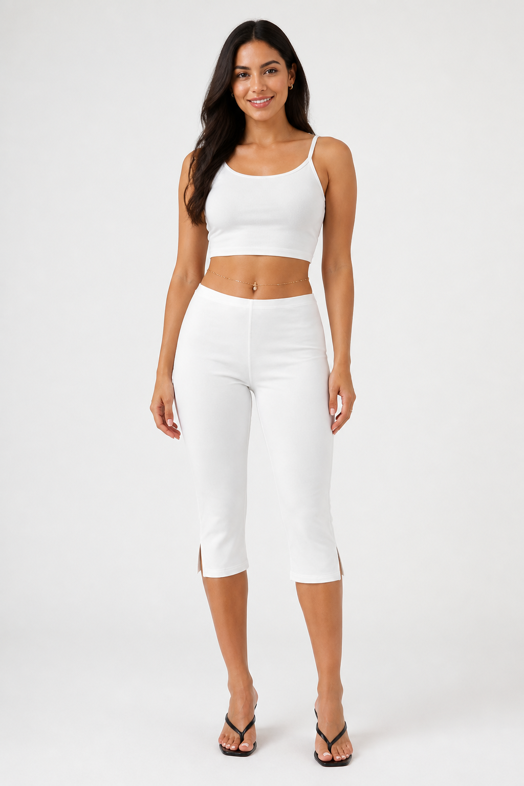 Stretch Slim-Fit Black & White Capri Pants