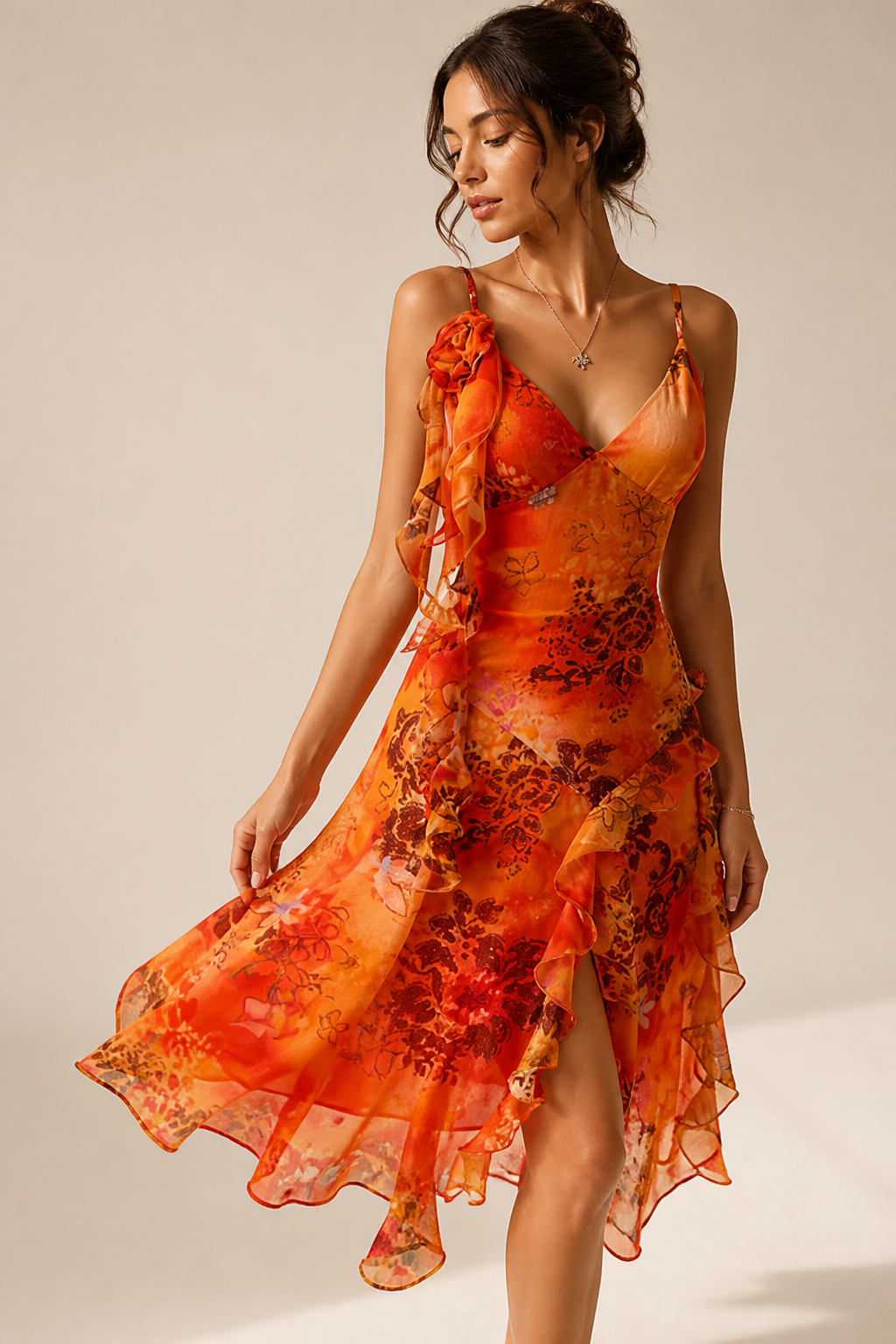 Vintage Tie-Dye Floral & Cinched-Waist Camisole Dress