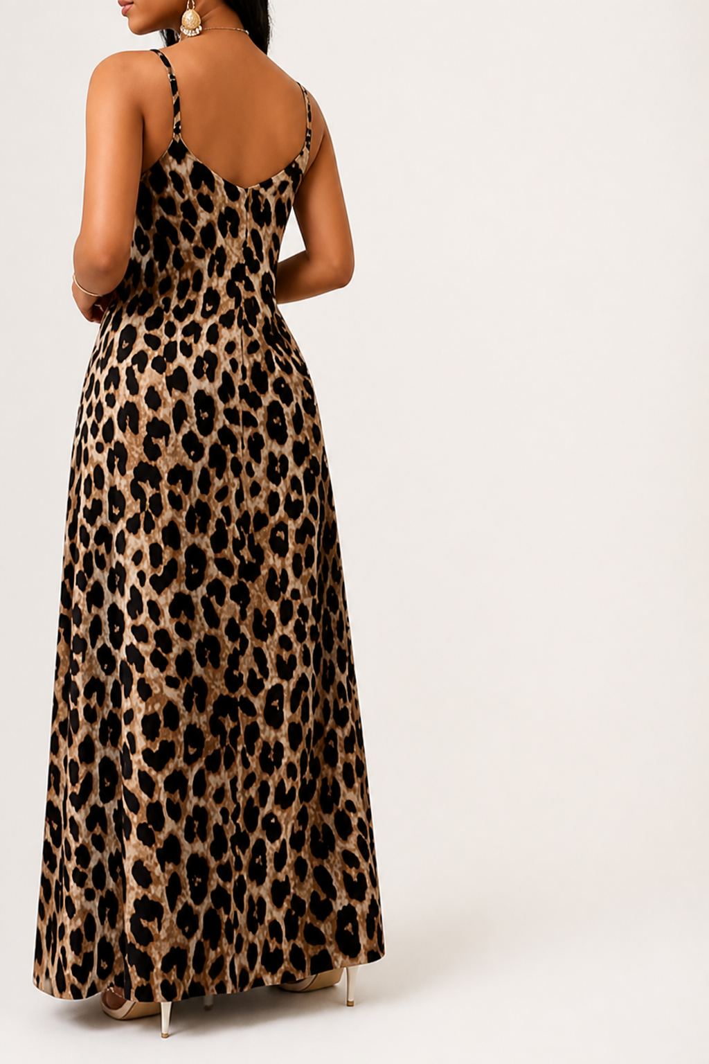 Leopard Print Belted Spaghetti Strap Dress