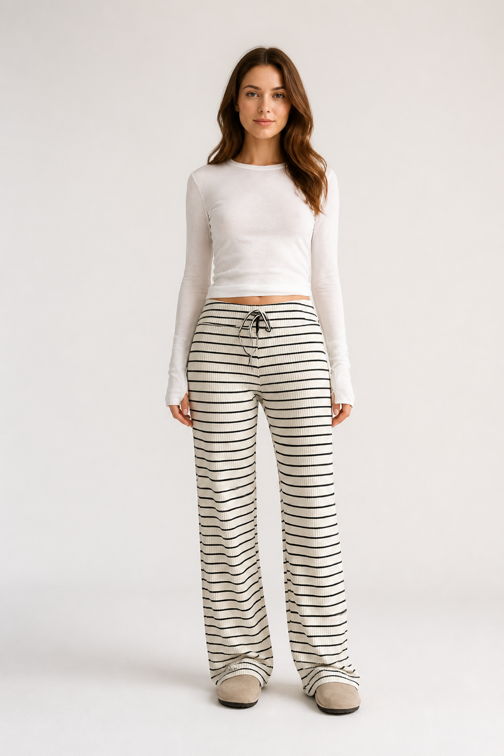 Soft Brushed Drawstring Low-Waist Pants (Loose Fit)