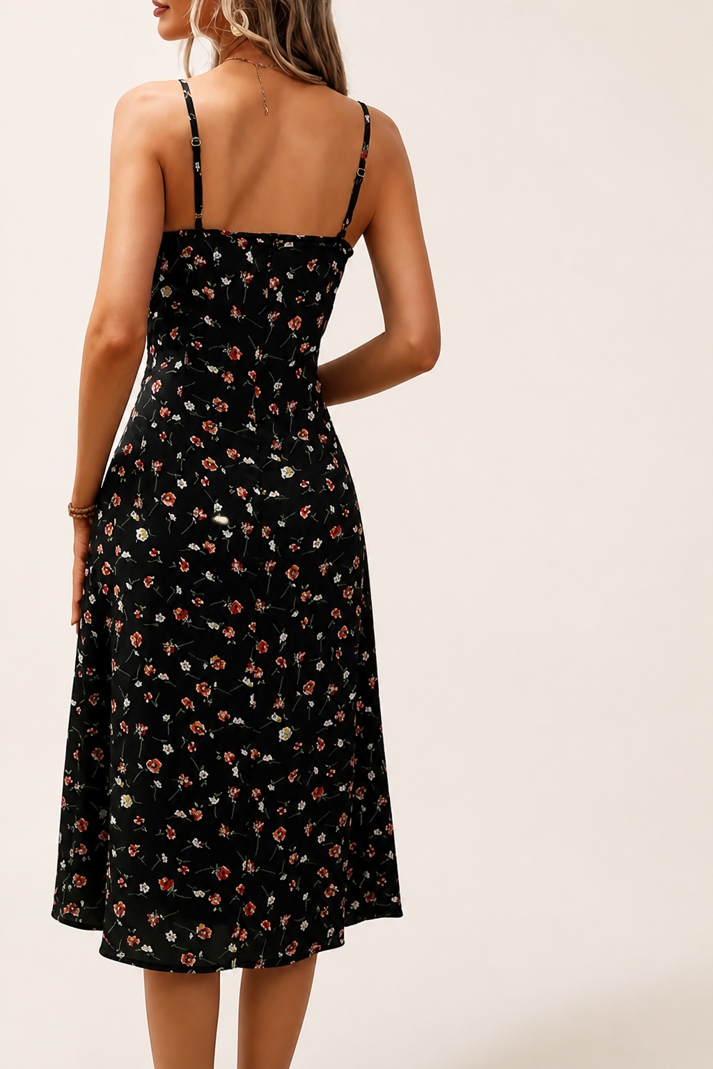 Lightweight Adjustable Spaghetti-Strap Floral Dress (Square Neck)