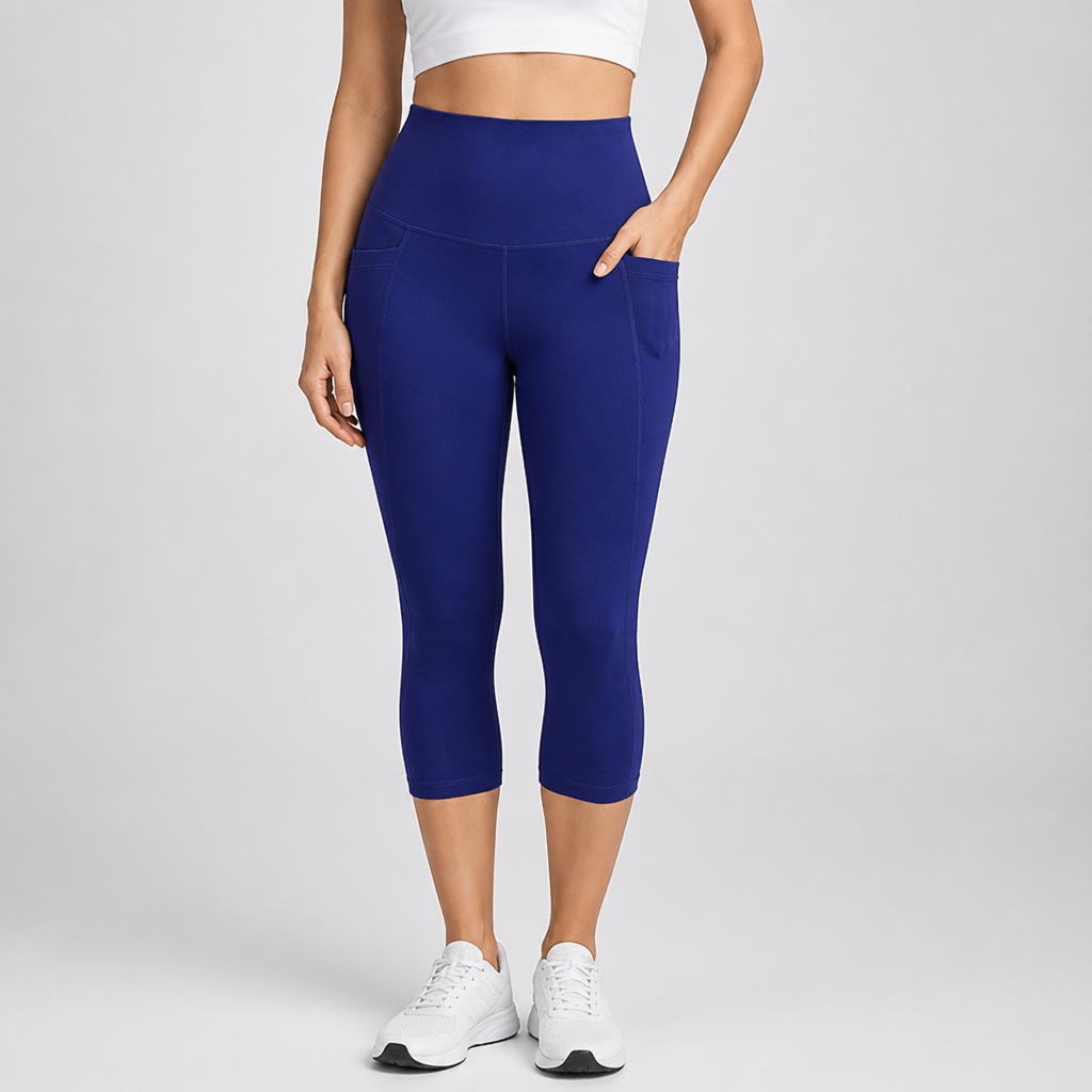 High-Waist Non-See-Through Pocketed Capri Leggings (Regular Fit)
