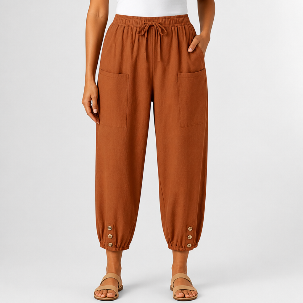 Wide-Leg Loose-Fit Drawstring Capri Pants