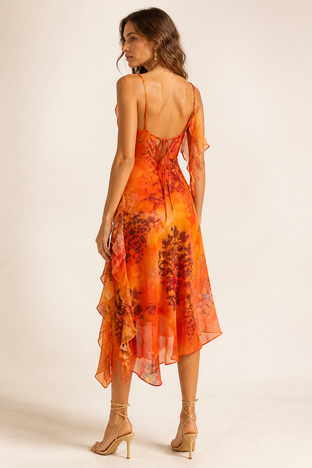 Vintage Tie-Dye Floral & Cinched-Waist Camisole Dress