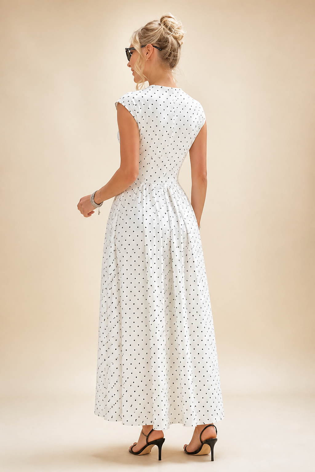 Waist-Cinching Lightweight & Breathable Long Polka Dot Dress