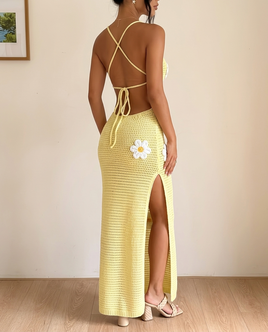 Lightweight Hollow-Out 3D Floral Crochet Dress