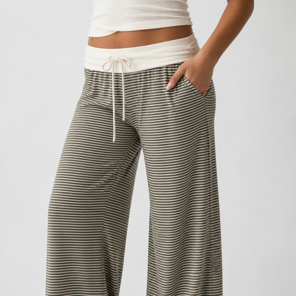 Retro Striped Low-Rise Wide-Leg Pants