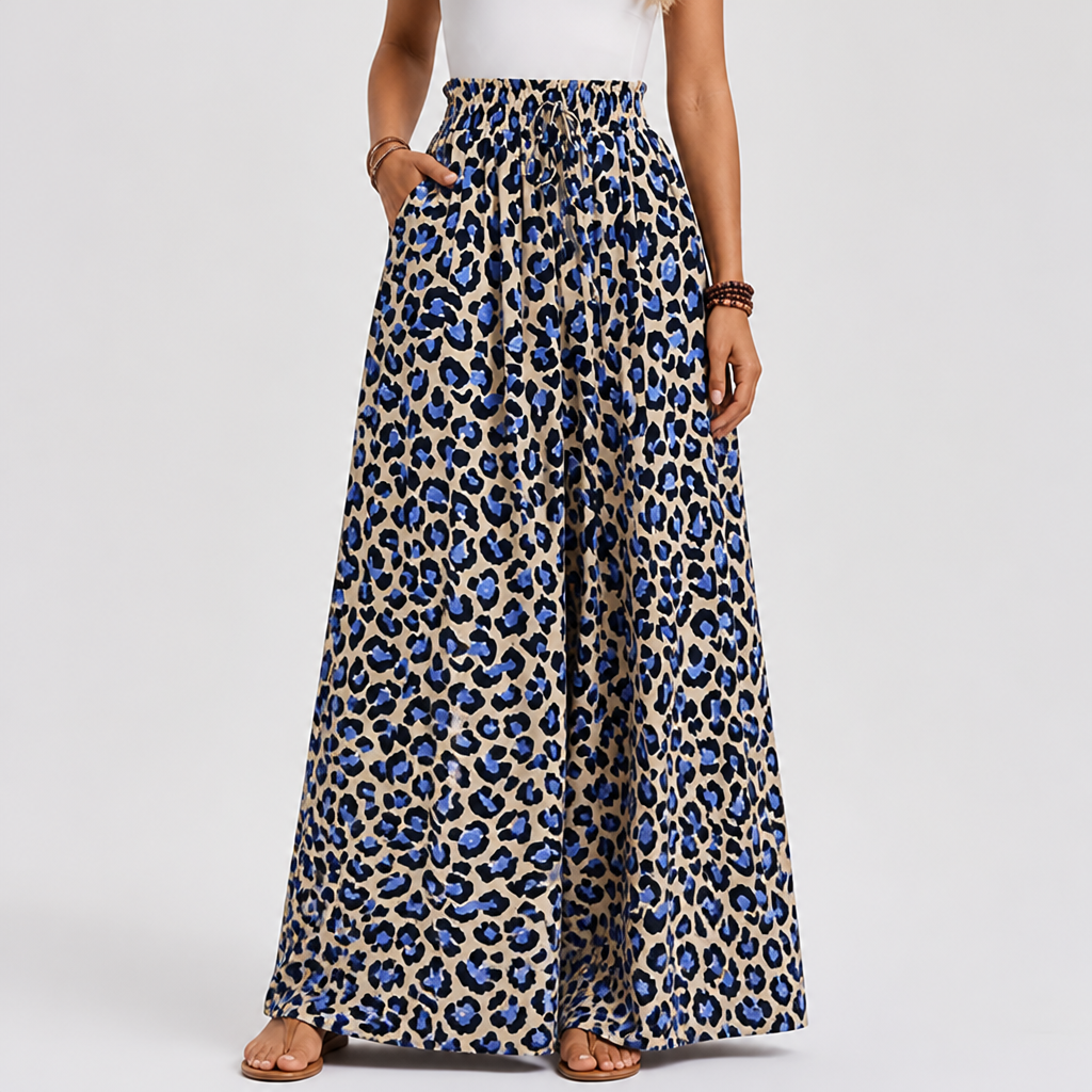 Elastic Waistband Wide-Leg Printed Pants
