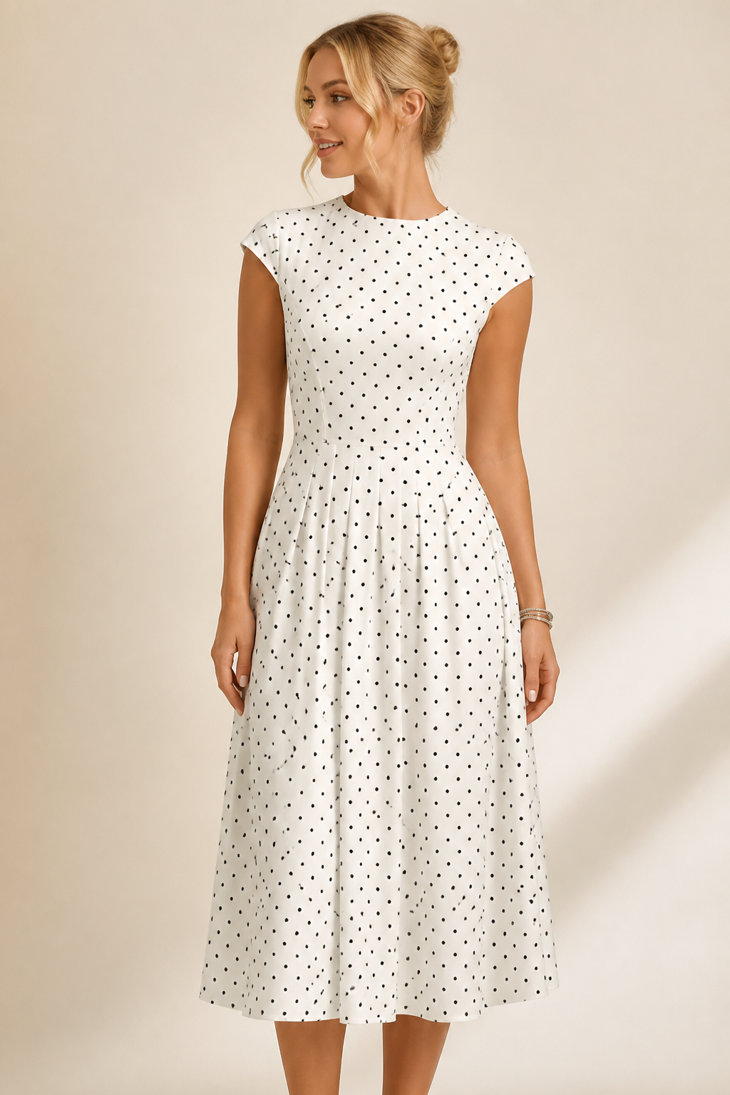 Waist-Cinching Lightweight & Breathable Long Polka Dot Dress