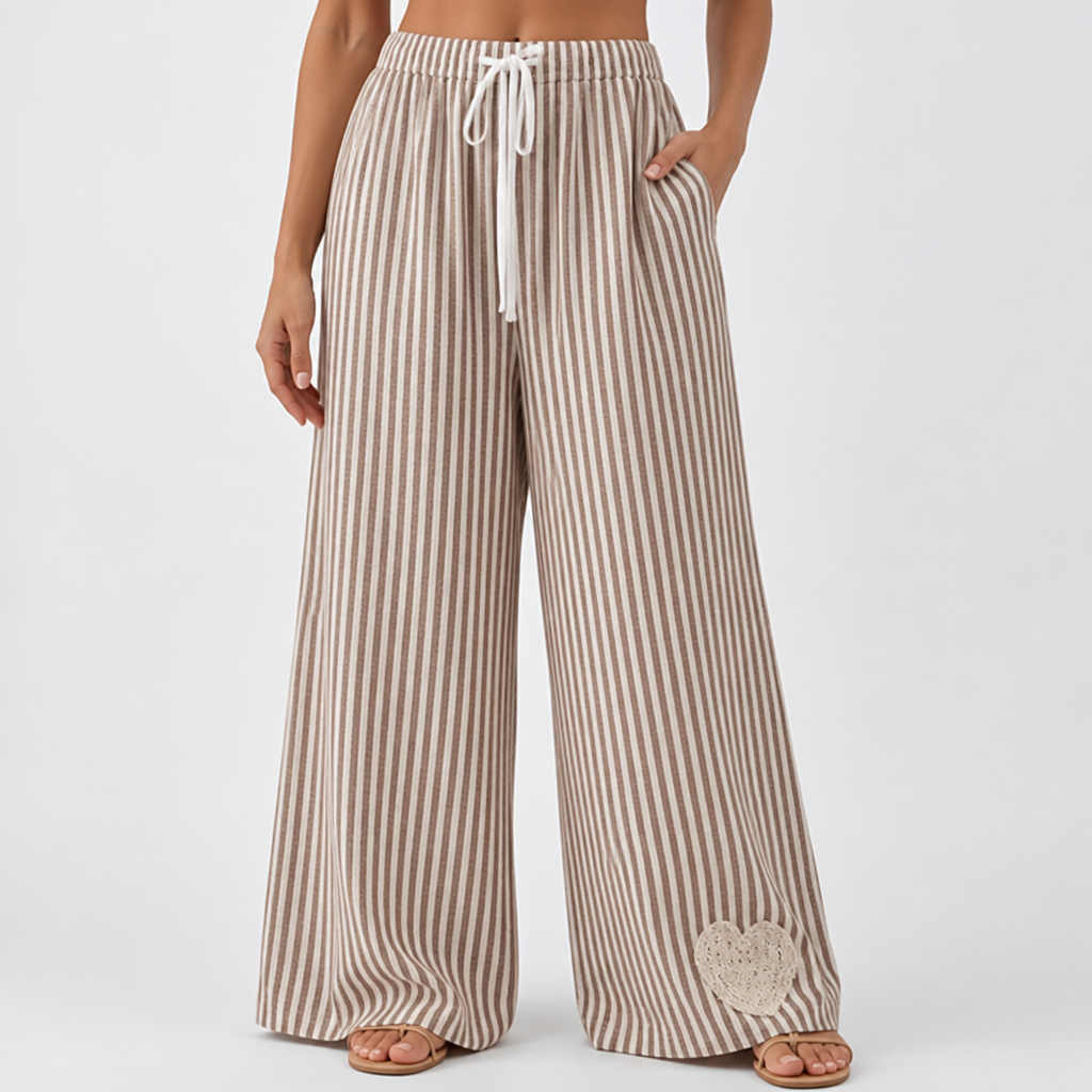 Striped Heart Lace Wide-Leg Pants