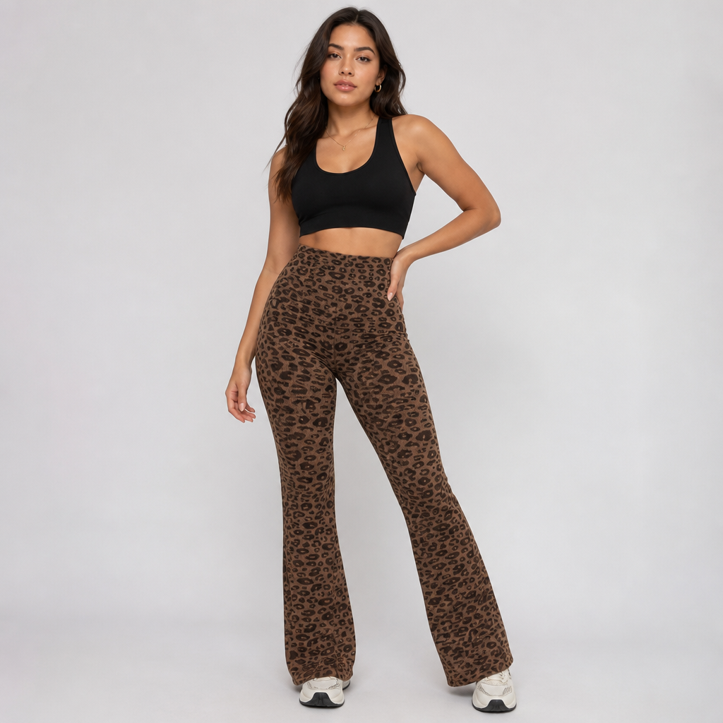 High-Waist Ribbed Leopard Print Yoga Pants