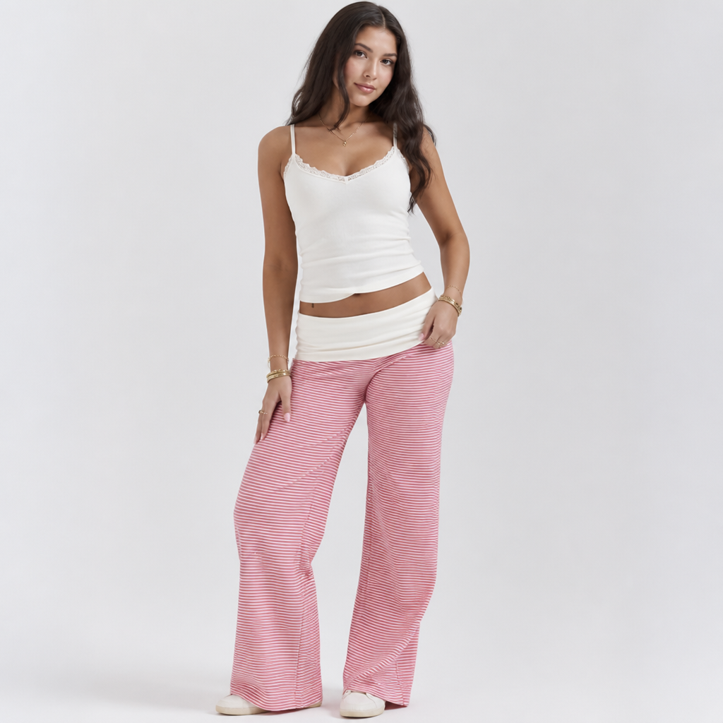 Retro Striped Low-Rise Wide-Leg Pants
