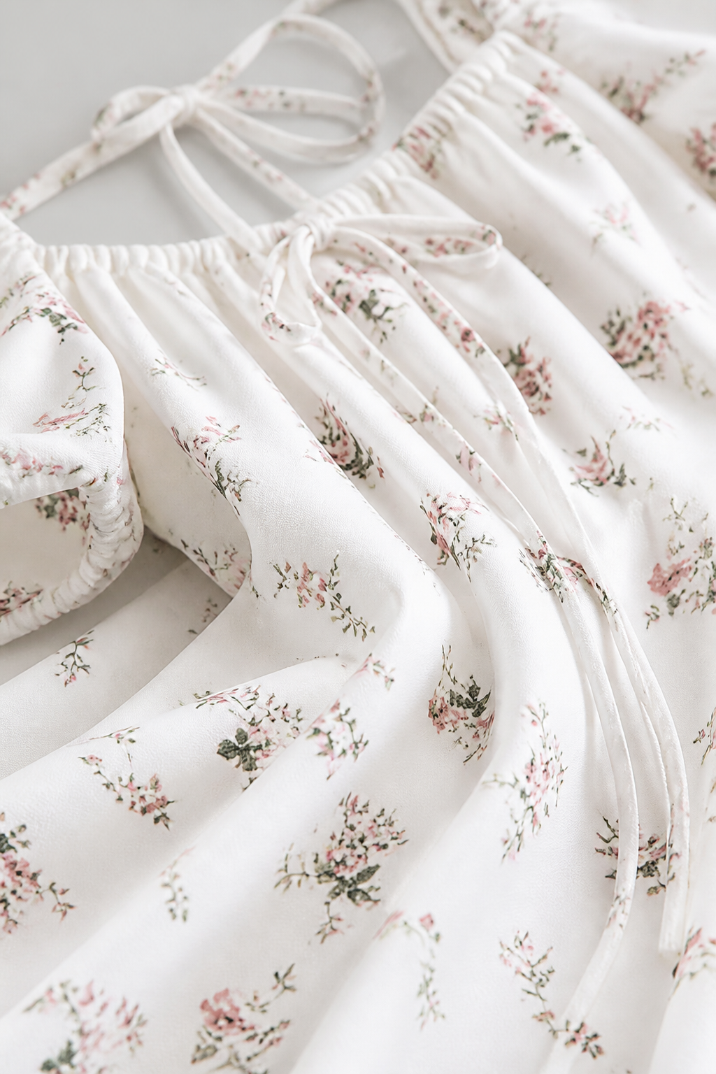 Romantic Floral Waist-Cinching Tie-Front & Back Square Neck Dress