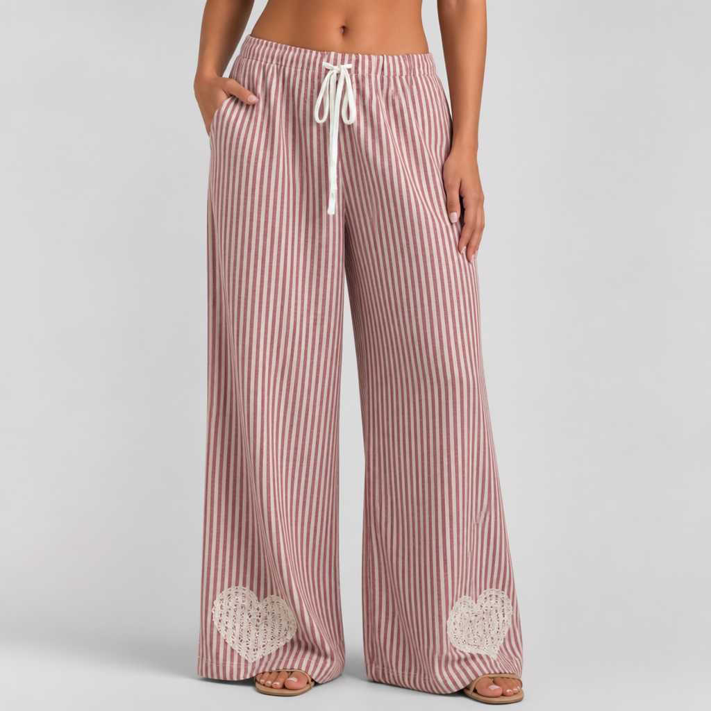 Striped Heart Lace Wide-Leg Pants