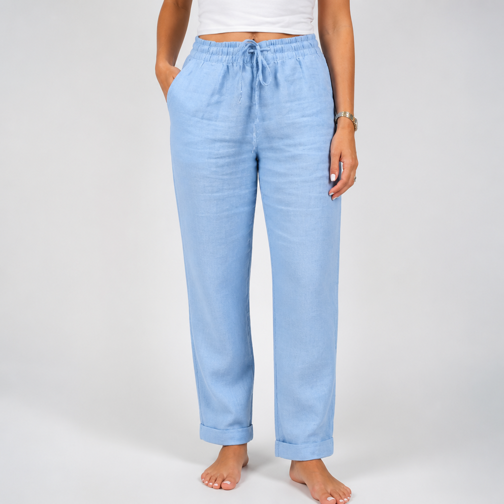 Breathable Cotton-Linen Relaxed Fit High-Waist Pants (Elastic Waistband)