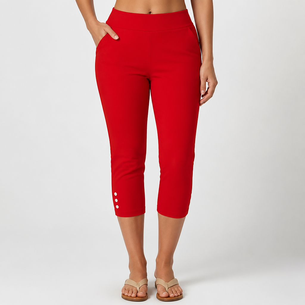 Stretchy Nontransparent Button-Front Capri Pants (Machine Washable)