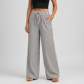 Elastic Drawstring Wide-Leg Striped Pants