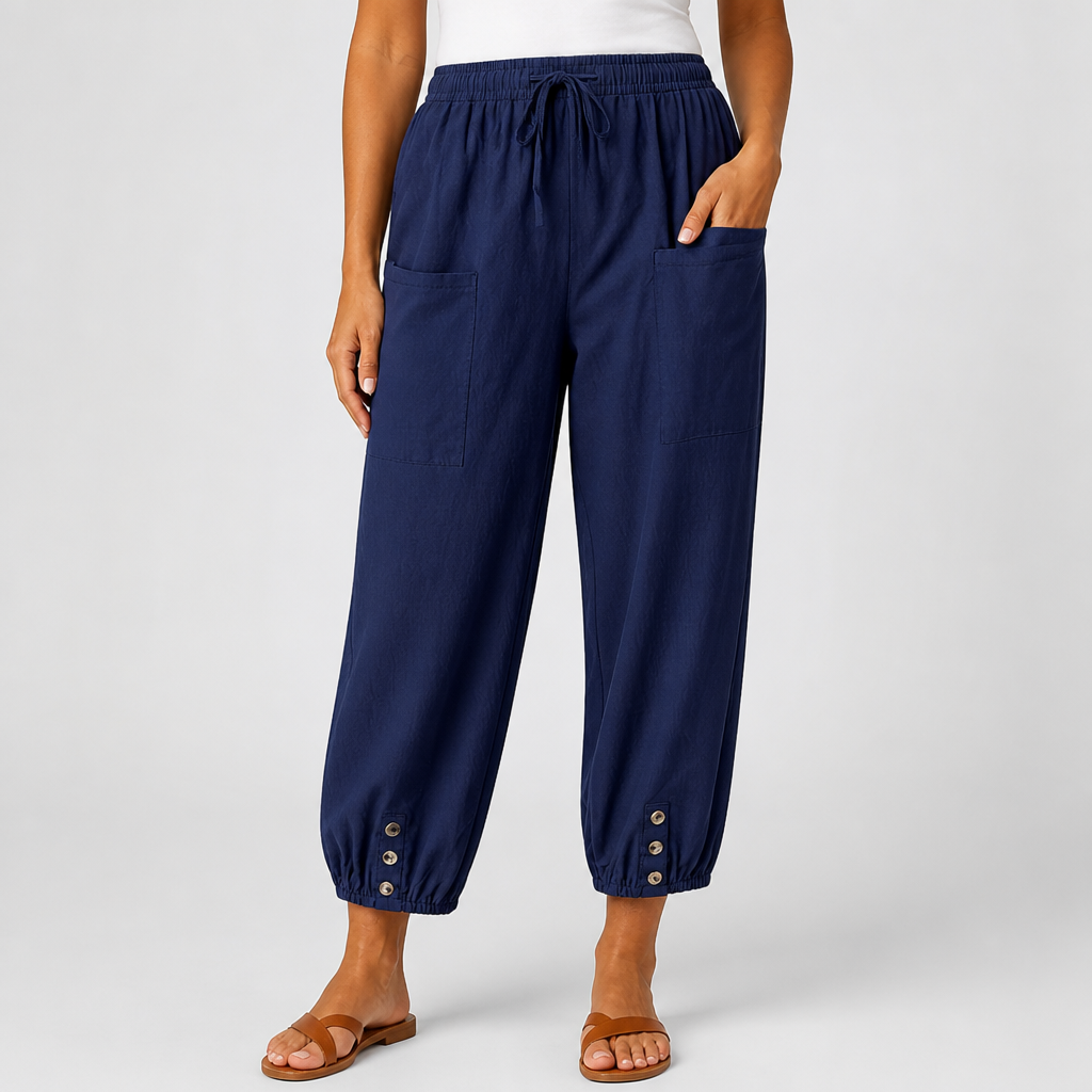 Wide-Leg Loose-Fit Drawstring Capri Pants